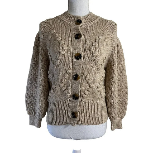 Who What Wear Cardigan XS Wool Blend Beige Sand Chunky Buttons Textured 3D Fall - Picture 1 of 6
